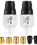 Two Pack Drip Irrigation Backflow Preventer And 15 PSI Pressure Regulator Kit With 3/4 Inch Garden Hose Thread And 1/2 Inch Tubing Adapters