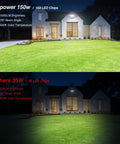 No Cap 150W LED Flood Lights Outdoor With 3 Adjustable Heads, IP65 Waterproof Design, Screaming 15000 Lumen Performance For Secure Yard Setup, Epic Patio Illumination, 2 Pack, brightening lawn at night.