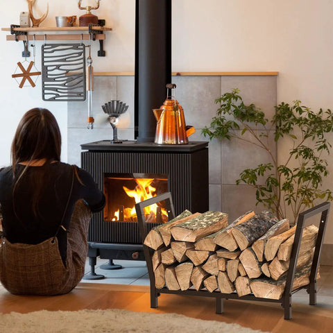 34 Inch Outdoor Indoor Firewood Rack With Bronze Finish Heavy Duty Wood Storage Stand For Fireplace Logs Improves Drying And Airflow