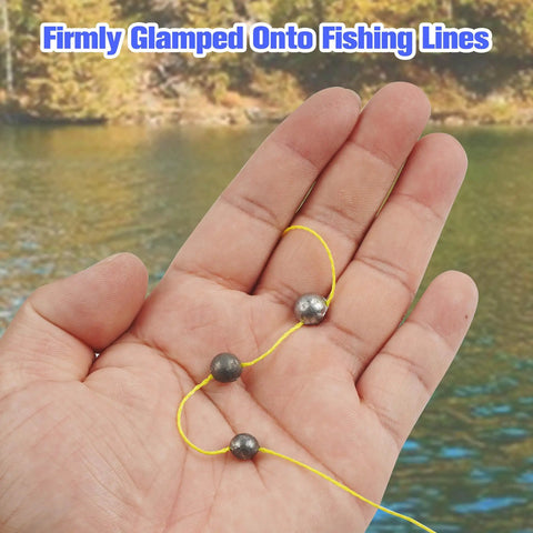 Removable Split Shot Weights For Fishing 1.8G 60Pcs Round Lead Sinker Set shown on fishing line