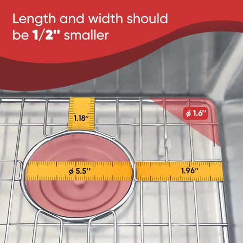 Close-up of Stainless Steel Kitchen Sink Protector Grid 14.37 x 12.5 Inch 2 Pack showing drainage openings and measurements