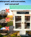 Outdoor Little Library Box With Stand And Nameplate, Weather Resistant Natural Wood Finish, Clear Doors To Keep Books Dry