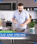 Man holding 16 Inch Microwave Turntable Plate Replacement Fits WB49X10166 Glass Plate for Even Reheating and Cooking