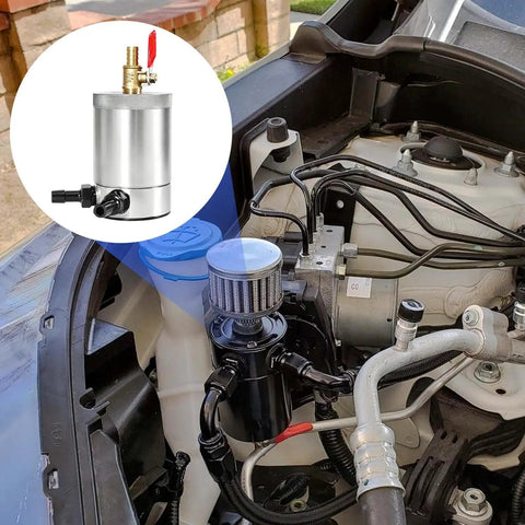 300Ml Double Port Oil Catch Can With Innovative Baffle Plate Design For Efficient Oil Gas Separation and Quick Condensation in engine compartment.