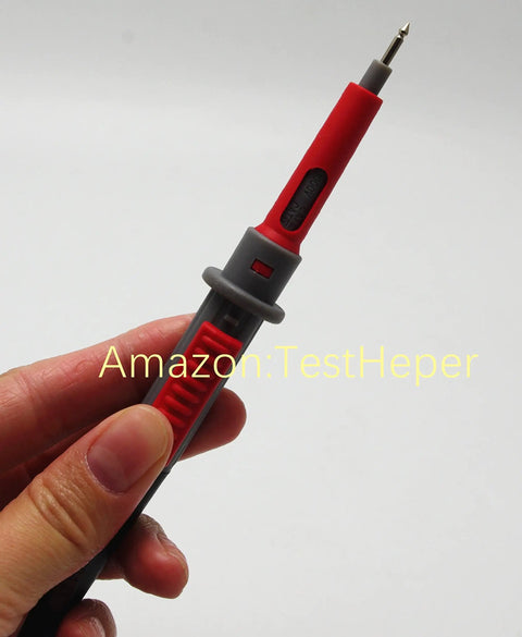 Insulated Silicone Adjustable Length Test Lead Set With Push And Pull Probes For Multimeter DMM 1000V 10A One Hand Use Friendly CAT II 1000V CAT III 1000V CAT IV 600V 1000mm Lead, red probe close-up