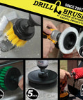 Multi Surface Drill Brush Attachments Set For Car Interior And Beyond, Dishwasher Safe Car Detailing Kit displayed in use
