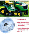 Heavy Duty Idler Pulley Replacement For John Deere And Cub Cadet Lawn Mowers Fits GY20629 75605034A AUC17621 shown with riding mower.