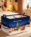 Heavy-Duty Rectangular Christmas Basket With Waterproof Polyester Canvas Storage Bin, fits clothes and gifts, festive design, cozy bedroom.