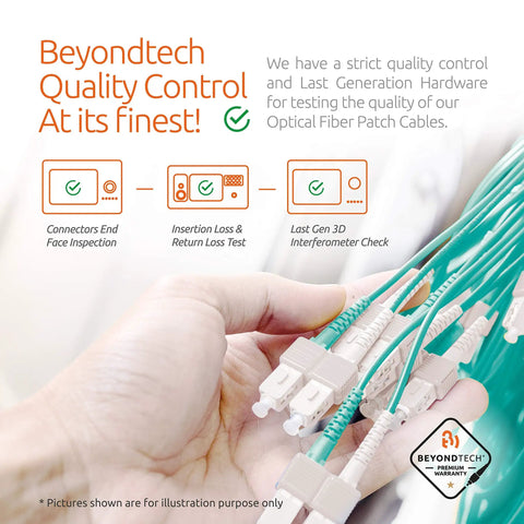 Hand holding Plug And Play UPC LC To LC Multimode Fiber Patch Cable 3 Meter OM3 Duplex during quality control testing