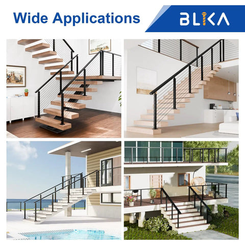 Adjustable Stair Cable Railing Post Kit For Twenty Five To Thirty Five Degree Angles, DIY Friendly Black Swageless System With Thirty Six Inch Posts, Includes Three Stair Posts And 200 Feet Of One Eighth Inch Stainless Cable No Handrail