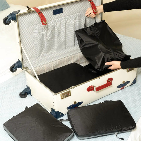 Packing suitcase with Ultralight Six Piece Compression Packing Cubes Set For Travel Organizer Luggage And Backpack Durable 70D Black Fabric