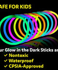 100 Pack 8 Inch Glow Sticks For Parties Lit Water Resistant Neon Light Up Bracelets And Necklaces With Connectors displayed in vibrant colors.