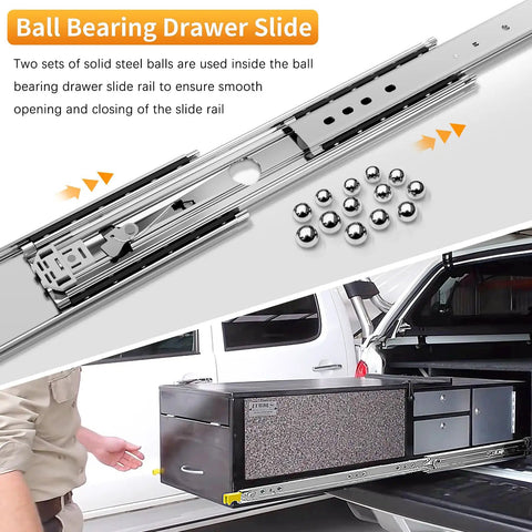 Ball Bearing Drawer Slide with solid steel balls and drawer system for Tank Grade 52 Inch Heavy Duty Lockable Drawer Slides 500 LB.