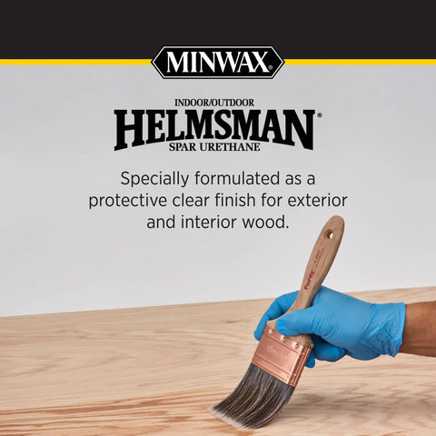Clear Water Based Spar Urethane for Outdoor Wood Surfaces, Semi Gloss, 1 Gallon applied with brush for protective finish on wood.