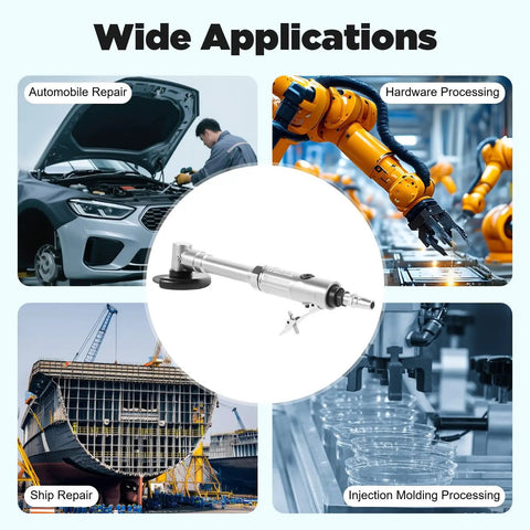 Rugged Pneumatic Cut Off Tool With Long Handle Air Angle Grinder Serving Up Badass Cutting Power For Heavy Work And Auto Repair Featuring 25000 Rpm Speed And 180 Degree Safety Guard used in various applications.