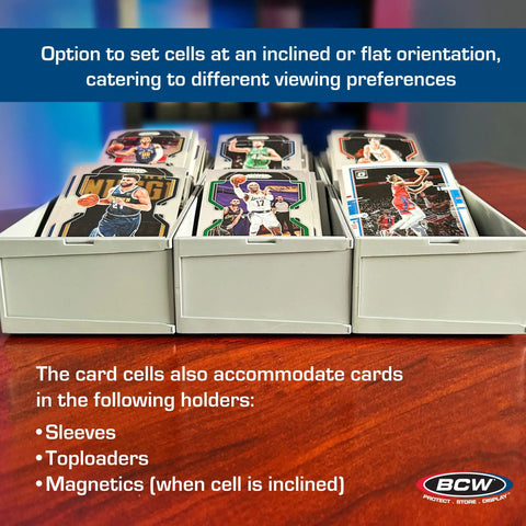 Modular Card Sorting Tray for Collectors and Gamers Expandable Grid Organizer with Movable Cells and Adjustable Angles Ideal for Sports Cards Magic the Gathering Pokémon and Board Games displayed on a table