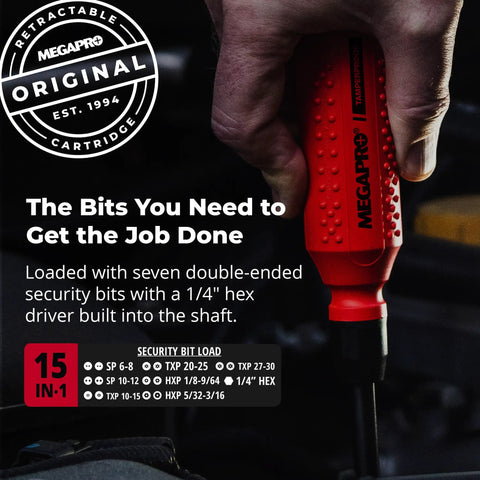 Tamperproof Security Screwdriver Set With Multi Bit Kit One Quarter Inch Hex Shaft Hex Pin Spanner Pin And Torx Pin Compact Pro Grade Security Bit Set With Palm Saver Cap And EZ Guide Collar, red handle