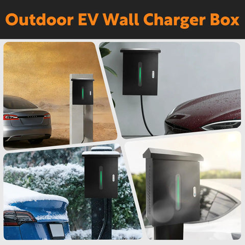 Tough As Nails EV Charger Cover Heavy Duty Weatherproof Outdoor Housing For Tesla And Universal Electric Cars With Cable Ports View Window And Fast Hookup on various charging setups.