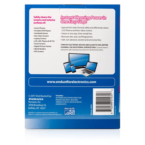 Back view of Electronics Cleaning Wipes With Anti Static Formula packaging showing usage instructions and compatible devices.