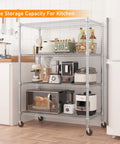 Dang Solid Four Tier Heavy Duty Metal Wire Shelving Unit With Ready To Roll Casters And Super Adjustable Heights For Garage Workshop And Home Tool Storage Rack in kitchen with appliances.