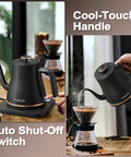 Gooseneck Electric Kettle 0.8L For Pour Over Coffee And Tea With Precision Spout Stainless Steel Inner Lid And Bottom Auto Shut Off Boil Dry Protection Black