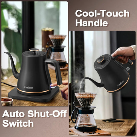 Gooseneck Electric Kettle 0.8L For Pour Over Coffee And Tea With Precision Spout Stainless Steel Inner Lid And Bottom Auto Shut Off Boil Dry Protection Black