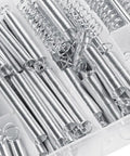 Huge 200pc Assorted Metal Extension Compression Springs Kit With Tough Storage Box Perfect For DIY Repairs, Home Fixes, Machine Tuning, Crafts And Gadgets That Need A Good Spring Fix On The Go. Assorted steel compression springs in a compartment box