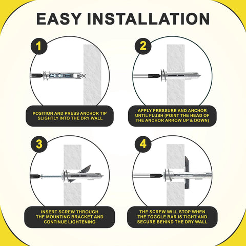Self-Drilling Drywall Anchors And Screws Kit With Toggle Anchors And Zinc Plated Screws installation guide for secure mounting