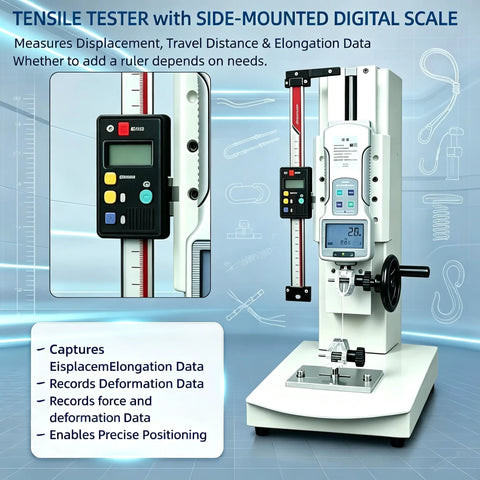 Wheel Operated Push Pull Force Gauge Test Stand, Built Tough Two In One Tension And Compression Rig With Crisp Linear Scale and digital scale.