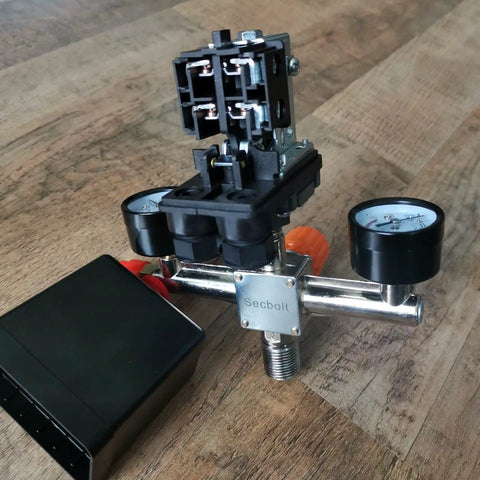Beefy Air Compressor Pressure Switch With Integrated Gauge Regulator And Adjustable Brass Valves Automatic 120 Psi Shutoff with wiring