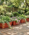 Red Window Box Planters 7 Pack Rectangular Plastic Flower Pots With Saucers For Indoor Outdoor Garden 17 Inch Vegetable Planting