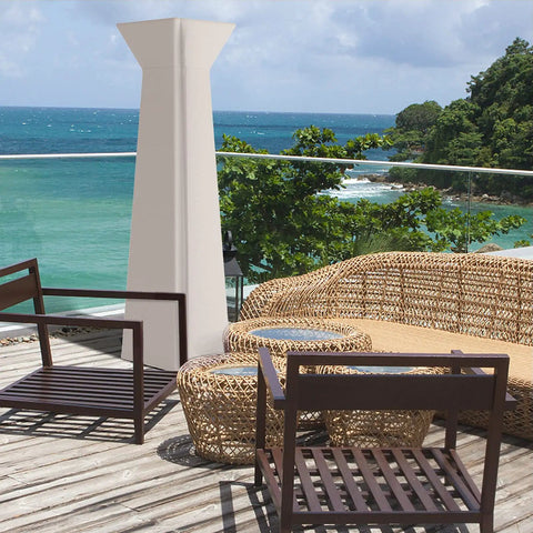 Pyramid Patio Heater Cover For Hiland Propane Heater Heavy Duty With Zipper Waterproof Outdoor Cover on a deck near the ocean.