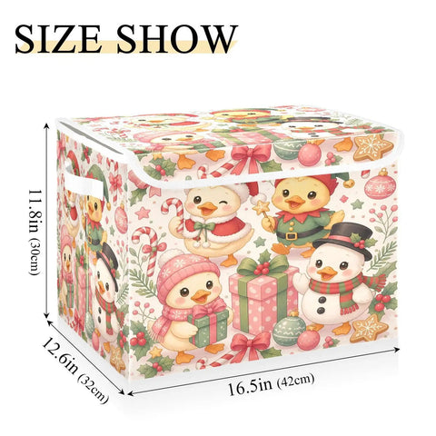Heavy Duty Foldable Storage Bin With Flip Top Lid And Reinforced Handles For Home Bedroom Office 16.5x12.6x11.8 in with festive design.