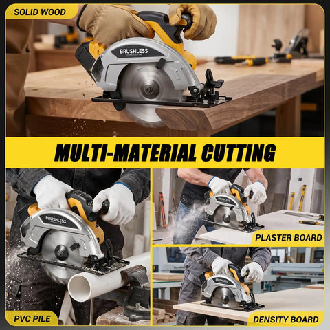 7 Inch Cordless Circular Saw Tool Only Compatible With 20V Batteries cutting solid wood, PVC pipe, and plaster board.