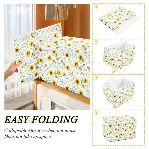 Kick Butt Foldable Storage Bin With Lid And Handles Built From Heavy Duty 300D Oxford Fabric For Roomy Collapsible Organization Crate showing easy folding process.