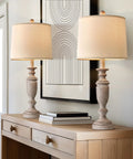 Two Piece 24 Inch Rustic Resin Table Lamp Set With Linen Shade For Living Room Bedroom Desk End Table Decor Ideal