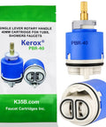 PBR 40 Faucet Cartridge Replacement Compatible With La Torre Cascade Nobili, blue ceramic stem, in packaging and close-up view.