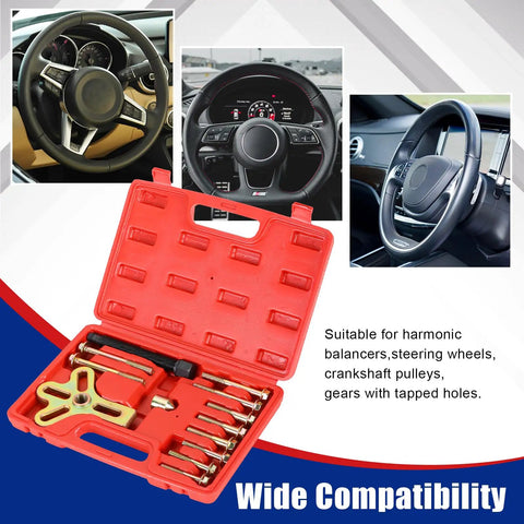 Harmonic Balancer Steering Wheel Puller Kit 13 Piece Set For Auto Maintenance Gearhead Favorite with case and components