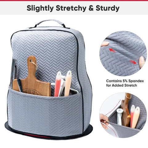 Cozy Quilted Stand Mixer Cover With Easy Glide Dust Sleeve Shielding KitchenAid Appliances 6 7 And 8 Quart Mixers featuring spacious pockets and sturdy spandex.