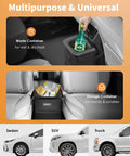 Collapsible Car Trash Bag With Adjustable Headrest Strap, Leakproof Two Gallon Vehicle Organizer, in use for waste and storage.