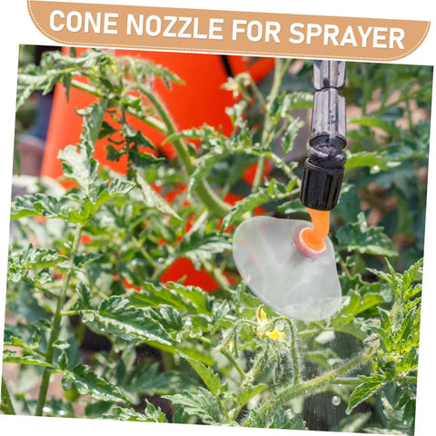 Windproof Sprayer Nozzles Drift Guard Two Pack For Garden Use shown with translucent cone cover on sprayer in garden