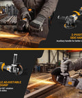 Badass 4 5 Inch Cordless Angle Grinder With 20V Brushless Motor And Dual Batteries Plus Charger in action cutting metal.