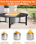 40 Inch Fire Pit Surround Tabletop With Cover For Bonfire And Ranger Pits Built To Last In Powder Coated Steel for safety and extra large space no fuss setup compatible with smokeless pits and 20 inch pits shown with dimensions