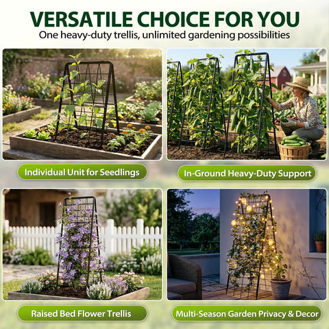 Heavy Duty 2 Pack Adjustable A Frame Trellis For Climbing Plants Outdoor Tough As Nails Rust Proof Metal Garden Trellis in garden