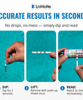 Straight Up Pool And Spa Test Strips To Keep Your Water Crisp And Clear Quick One Dip Chemistry Kit being dipped into pool water.