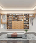 The Real Deal Modular Closet System 96 Inch Wall Mounted Organizer Made From Sturdy Wood with shelves and drawers in a spacious design.