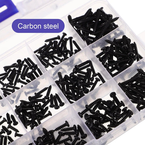 Self Tapping Screws Assortment Kit, 450pc Set With Cross Round Head, Carbon Steel, M2.3 M2.6 M3 Sizes, storage box view