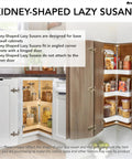 Smooth Operator 32 Inch Kidney Shaped Double Lazy Susan For Corner Base Cabinets, Solid Maple, organized pantry with jars and snacks.