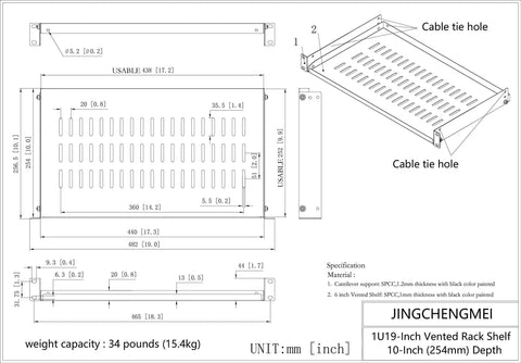 Four Pack Heavy Duty 1U Vented Cantilever Server Rack Shelf With Rock Solid 10 Inch Depth Built Like A Tank For Standard 19 Inch Data Cabinets dimensions and specs image.