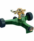 No-Fuss Half Inch Brass Impact Sprinkler With Metal Wheel Base Delivers Even Water Distribution For Lawn And Garden